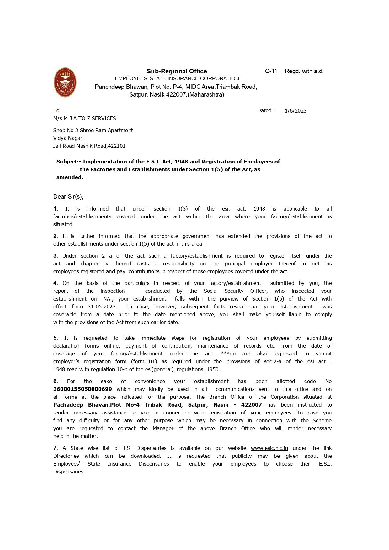 ESIC Certificate