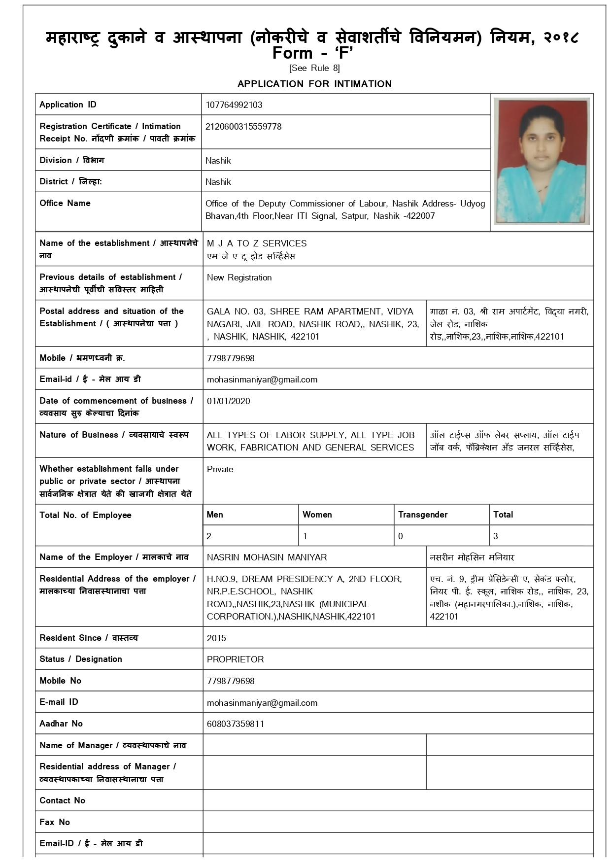 Shop & Establishment Certificate